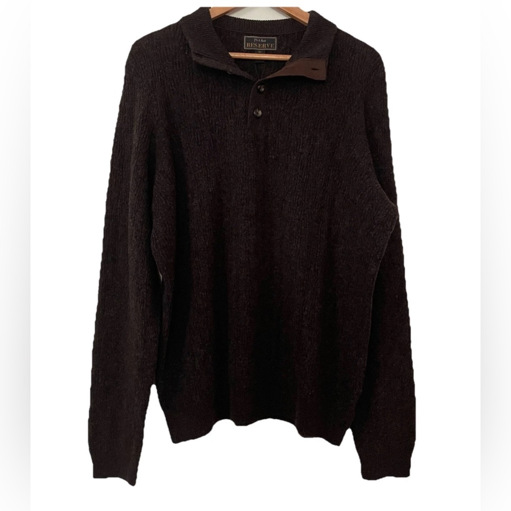 NWT Jos A Bank Reserve Wool Blend Sweater XL Brown Collared Academia Preppy